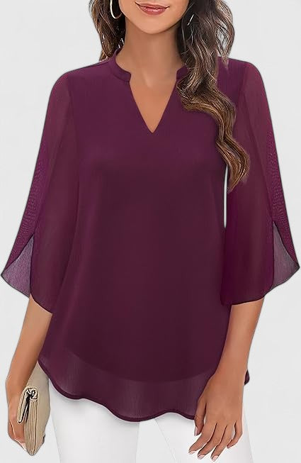 Celinora | Women's Comfortable A-Line Pleated V-Neck Blouse