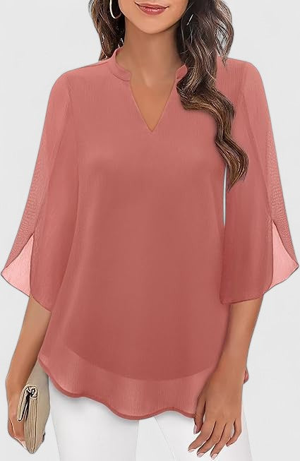 Celinora | Women's Comfortable A-Line Pleated V-Neck Blouse