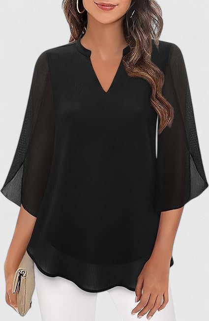 Celinora | Women's Comfortable A-Line Pleated V-Neck Blouse