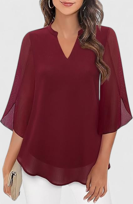 Celinora | Women's Comfortable A-Line Pleated V-Neck Blouse