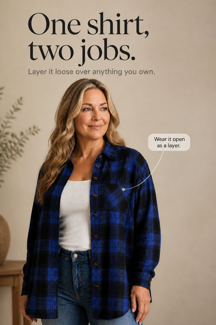 Solene | Women's Oversized Check Shacket with Chest Pockets