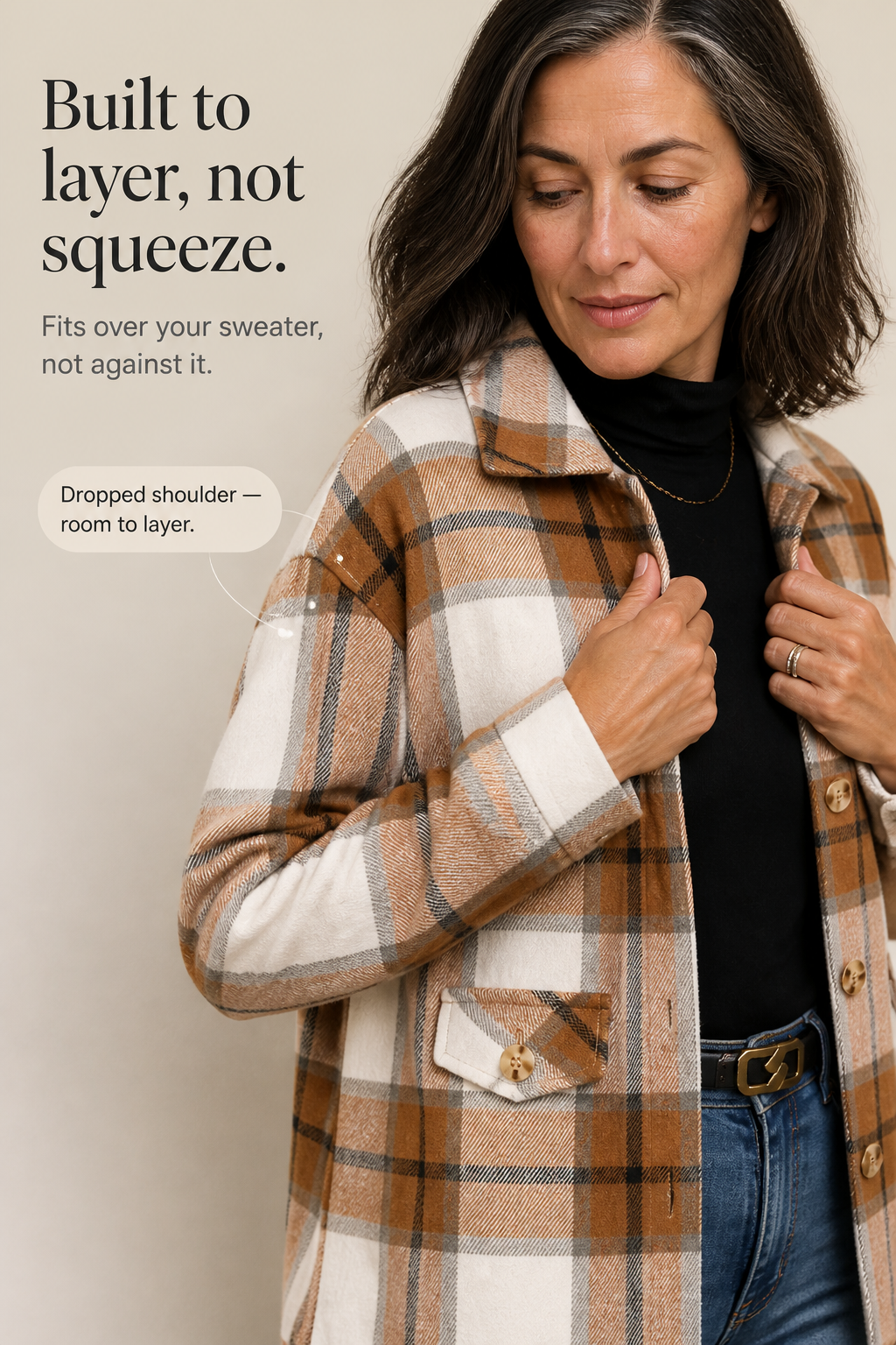 Clarisse | Women's Relaxed Check Shirt Jacket with Flap Pockets