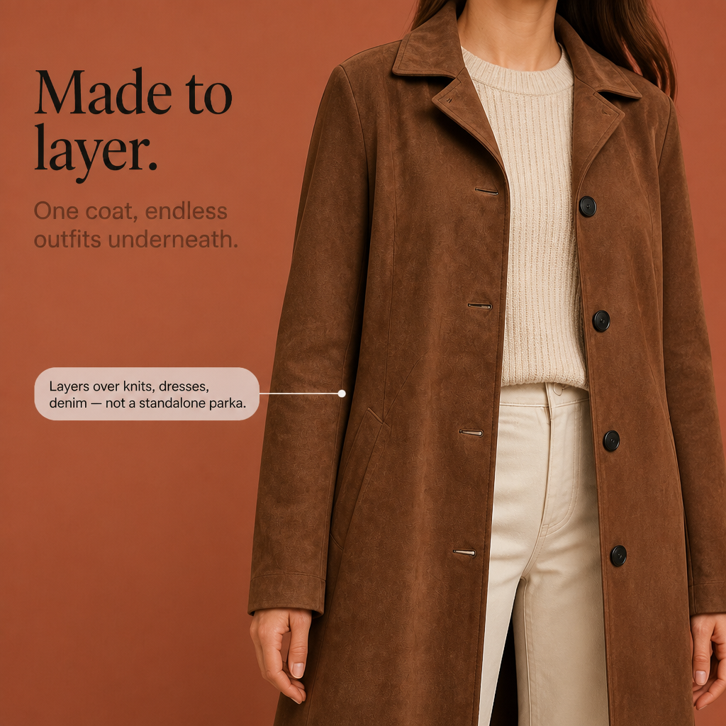 Thomasine | Women's Mid-Calf Coat with Patch Pockets and Notch Lapel