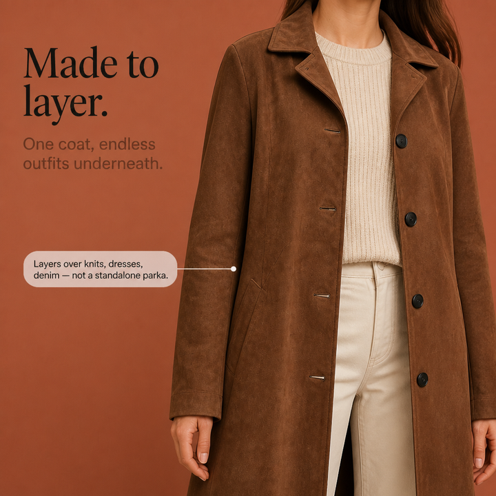Thomasine | Women's Mid-Calf Coat with Patch Pockets and Notch Lapel
