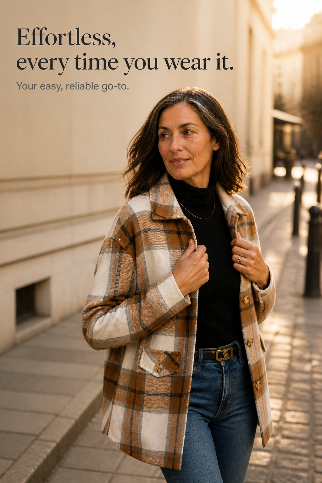 Clarisse | Women's Relaxed Check Shirt Jacket with Flap Pockets