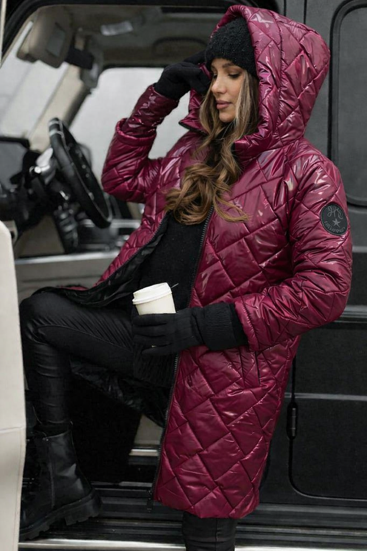 Marthe | Women's Longline Diamond-Quilted Hooded Coat