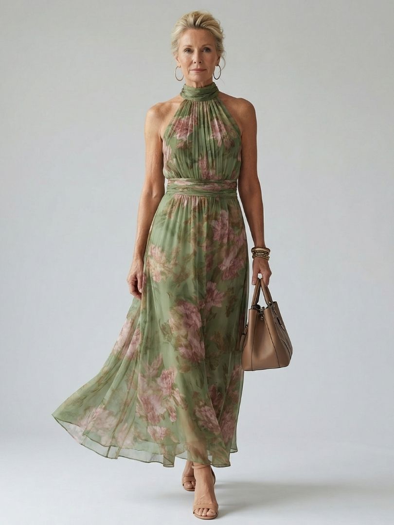 Charlotte | Women's Floral Gathered Halter Midi Dress