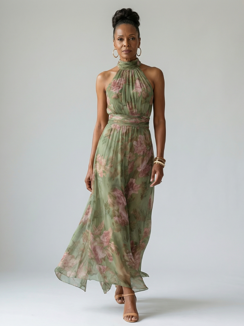 Charlotte | Women's Floral Gathered Halter Midi Dress