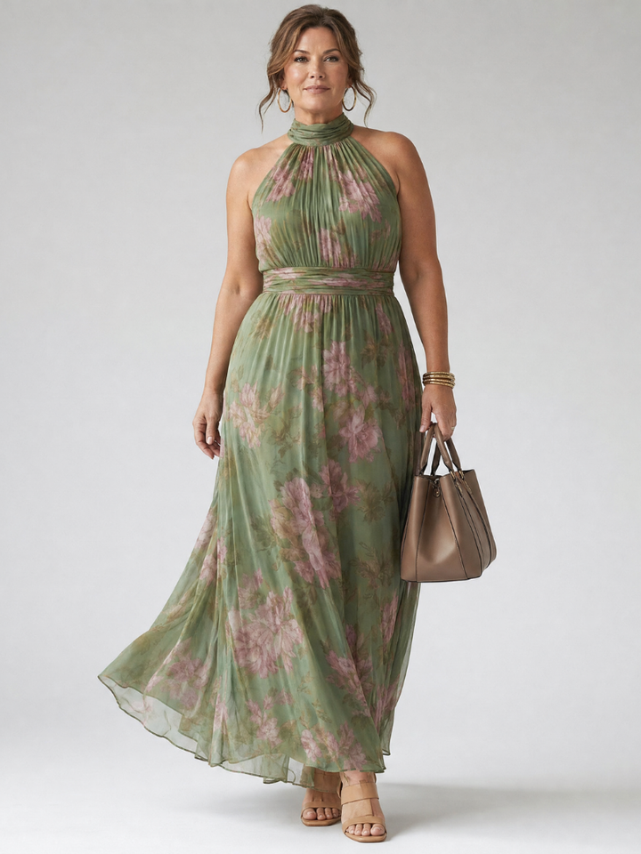Charlotte | Women's Floral Gathered Halter Midi Dress