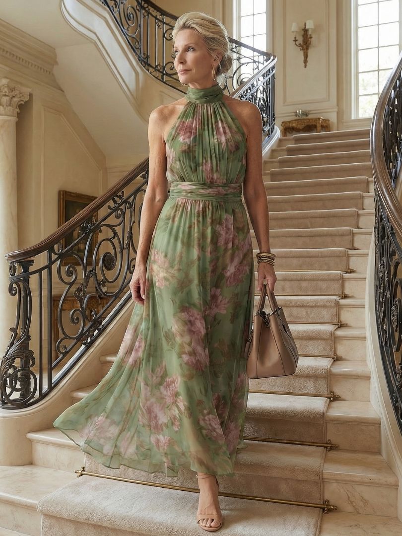 Charlotte | Women's Floral Gathered Halter Midi Dress