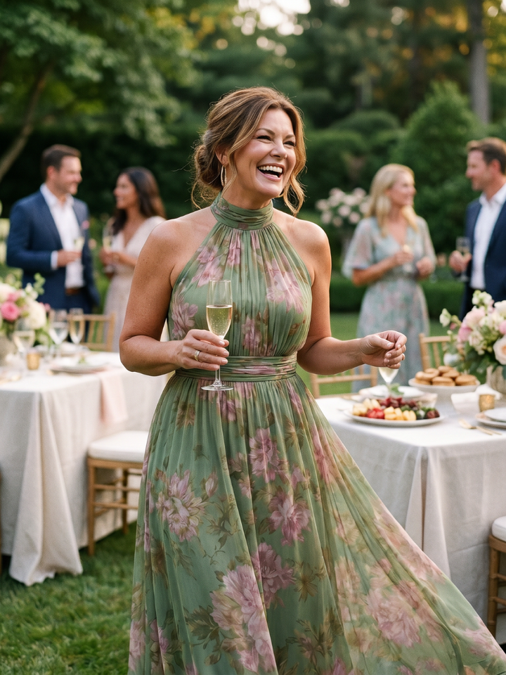 Charlotte | Women's Floral Gathered Halter Midi Dress