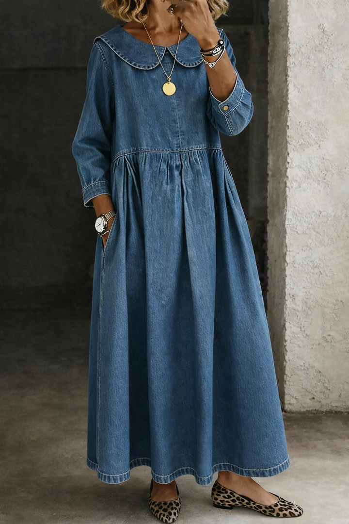 Clara | Women's Peter Pan Collar Relaxed Denim Dress