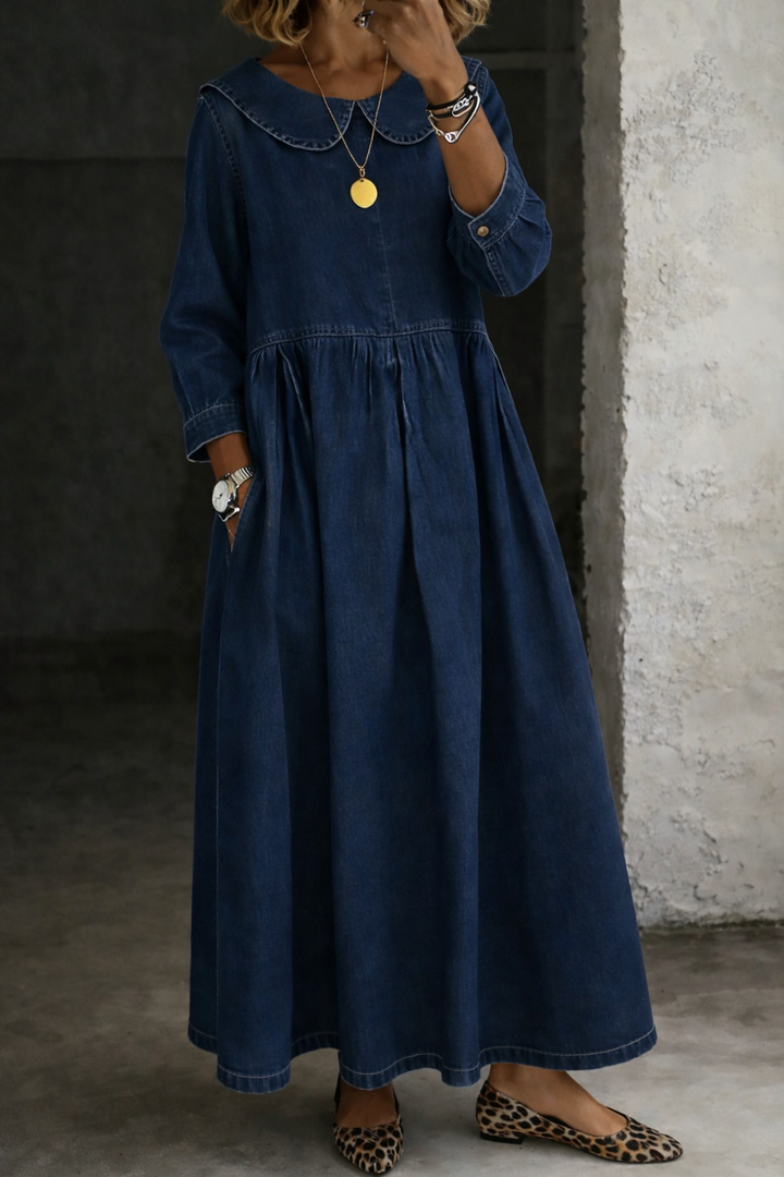 Clara | Women's Peter Pan Collar Relaxed Denim Dress