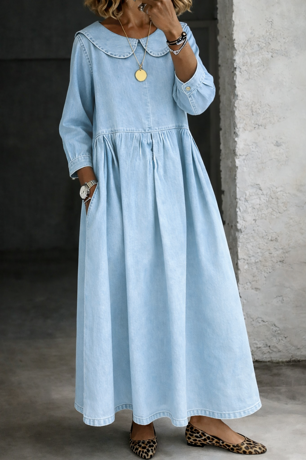 Clara | Women's Peter Pan Collar Relaxed Denim Dress