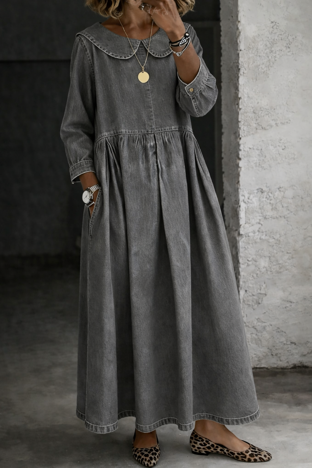 Clara | Women's Peter Pan Collar Relaxed Denim Dress