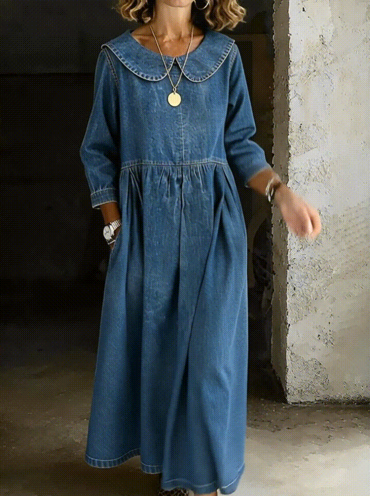 Clara | Women's Peter Pan Collar Relaxed Denim Dress