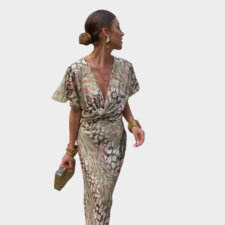 Clarandra | Women's Twist Knot Wrap Draped Midi Dress
