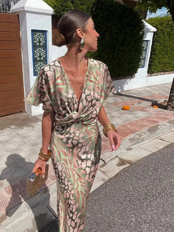Clarandra | Women's Twist Knot Wrap Draped Midi Dress