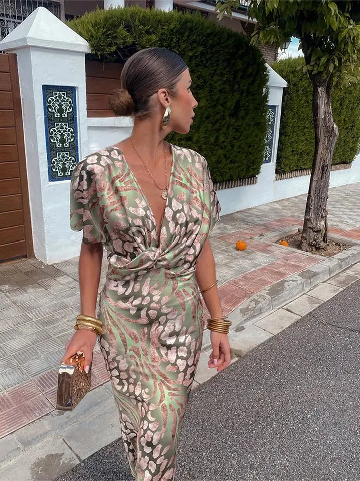 Clarandra | Women's Twist Knot Wrap Draped Midi Dress