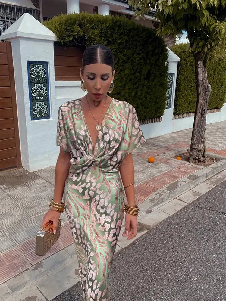Clarandra | Women's Twist Knot Wrap Draped Midi Dress