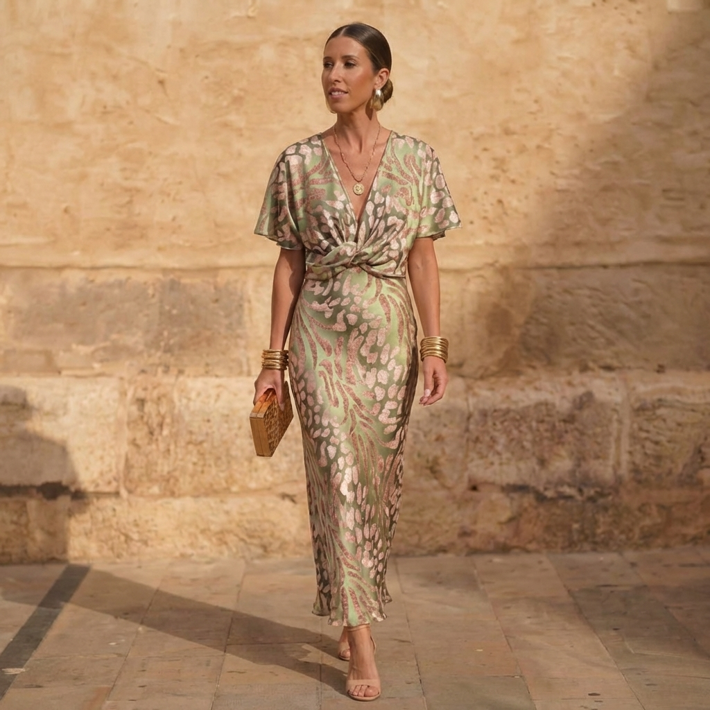 Clarandra | Women's Twist Knot Wrap Draped Midi Dress