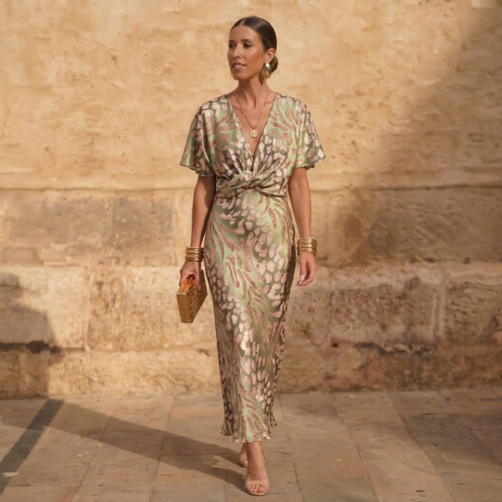 Clarandra | Women's Twist Knot Wrap Draped Midi Dress