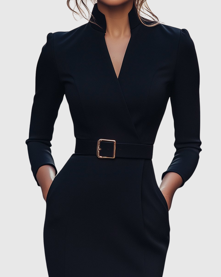 Claribel | Women's Mock Wrap Belted Pencil Midi Dress