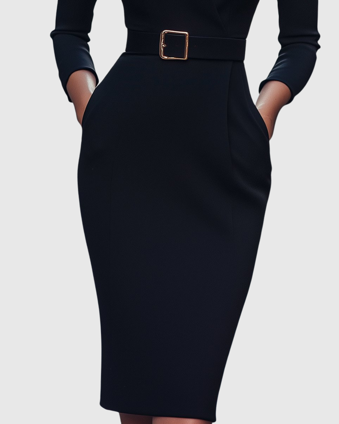Claribel | Women's Mock Wrap Belted Pencil Midi Dress
