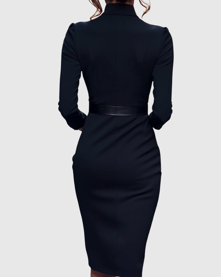Claribel | Women's Mock Wrap Belted Pencil Midi Dress