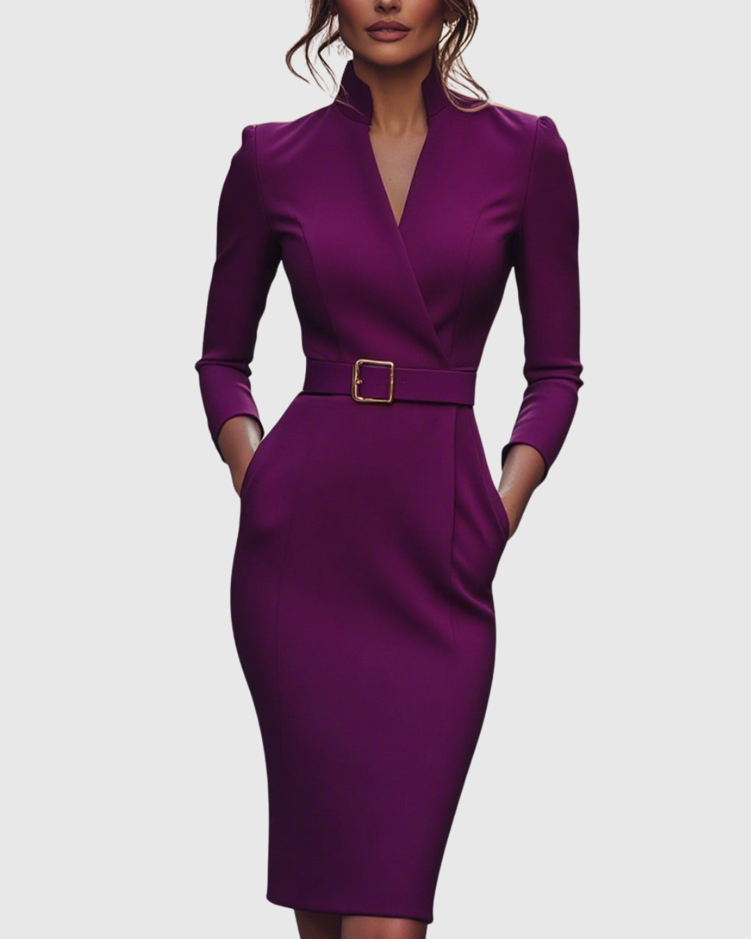 Claribel | Women's Mock Wrap Belted Pencil Midi Dress