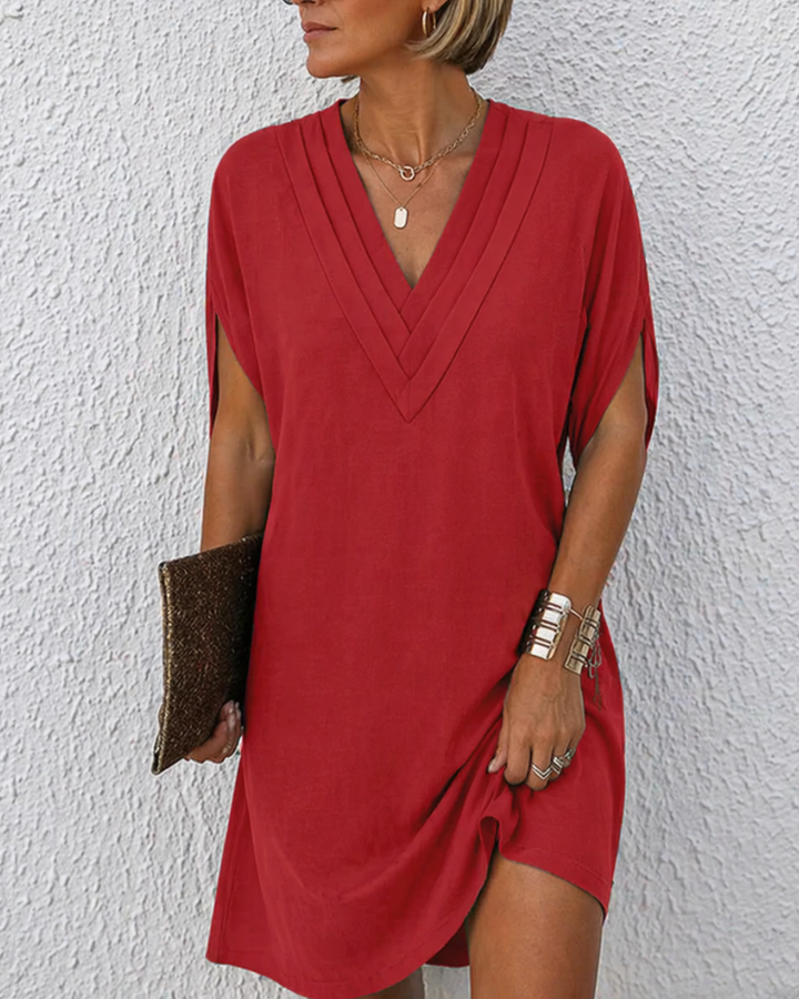 Clementine | Women's V-Neck Wrap Detail Cotton Blend Dress