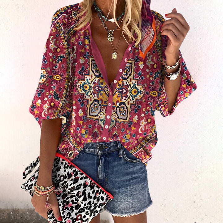 Clementine | Women's Vintage Bohemian Floral Puff-Sleeve Blouse