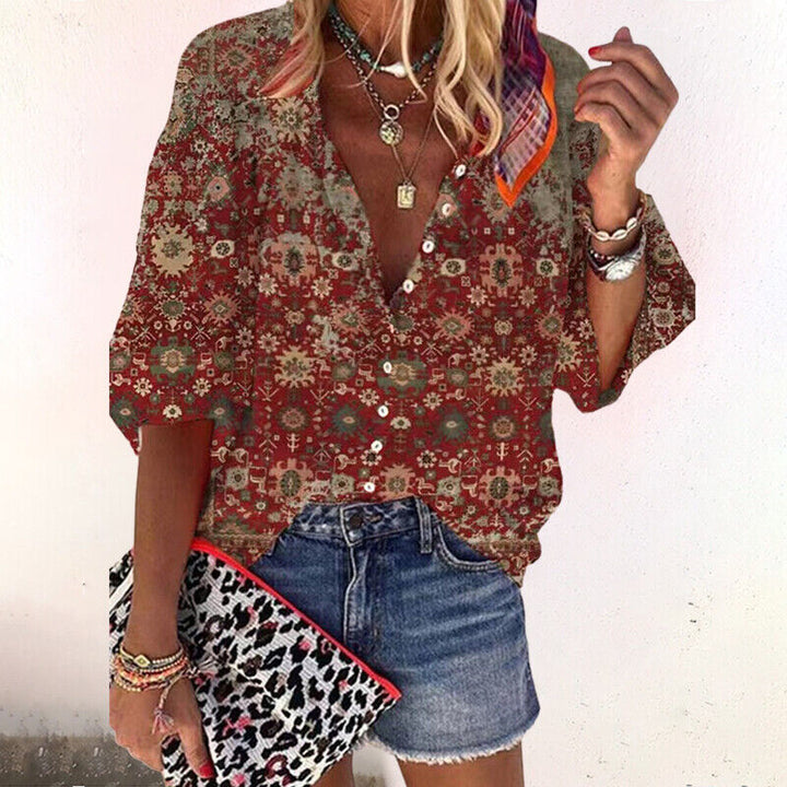 Clementine | Women's Vintage Bohemian Floral Puff-Sleeve Blouse