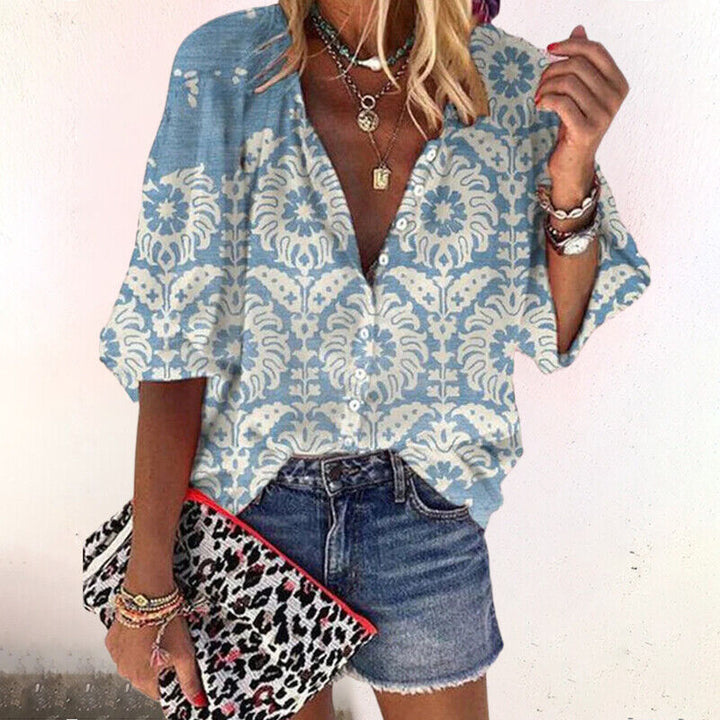 Clementine | Women's Vintage Bohemian Floral Puff-Sleeve Blouse