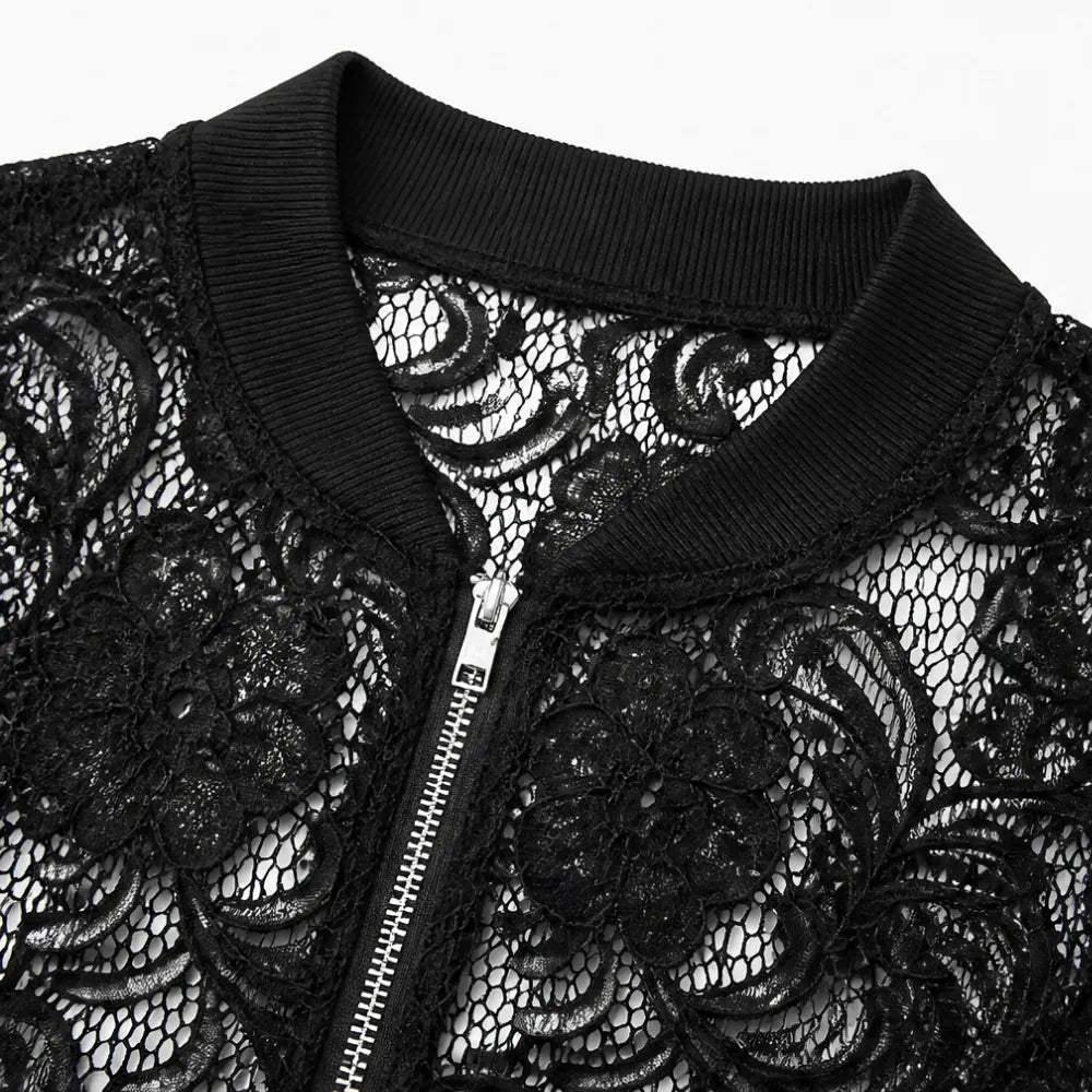Roxanne | Women's Lace-Pattern Zip Bomber Jacket