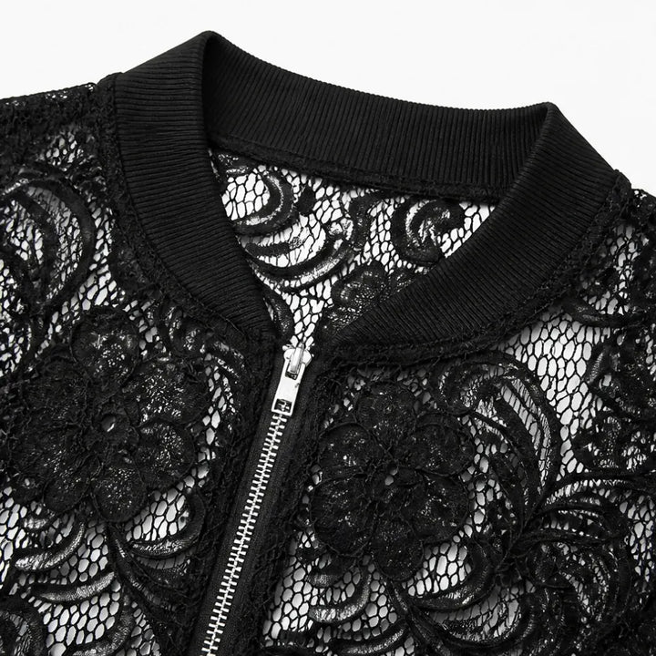 Roxanne | Women's Lace-Pattern Zip Bomber Jacket