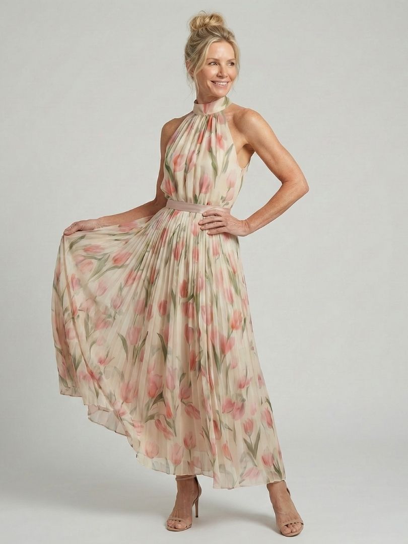 Coralie | Women's Halter Neck Floral Lightweight Midi Dress