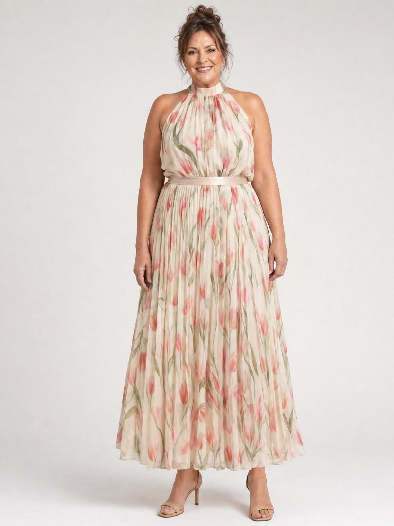 Coralie | Women's Halter Neck Floral Lightweight Midi Dress
