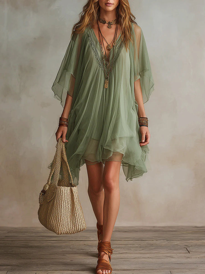 Coralie | Women's V-Neck Layered Flowy Chiffon Mini Dress