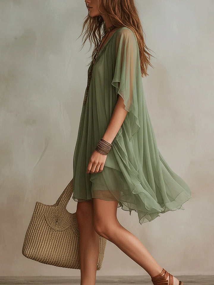 Coralie | Women's V-Neck Layered Flowy Chiffon Mini Dress