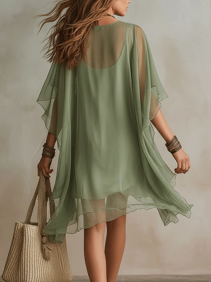 Coralie | Women's V-Neck Layered Flowy Chiffon Mini Dress
