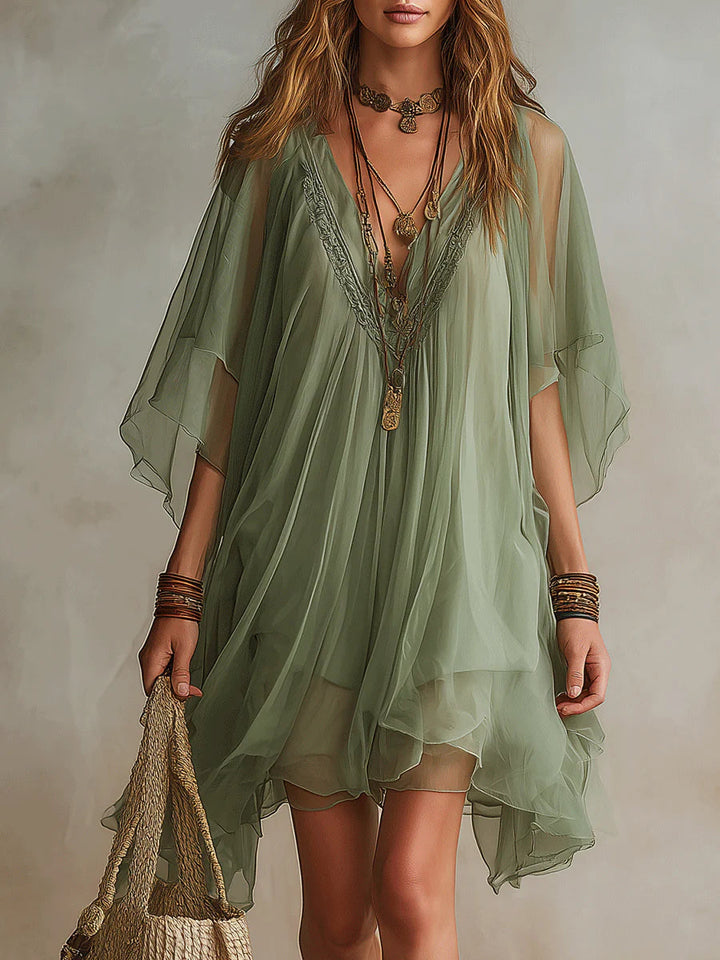 Coralie | Women's V-Neck Layered Flowy Chiffon Mini Dress