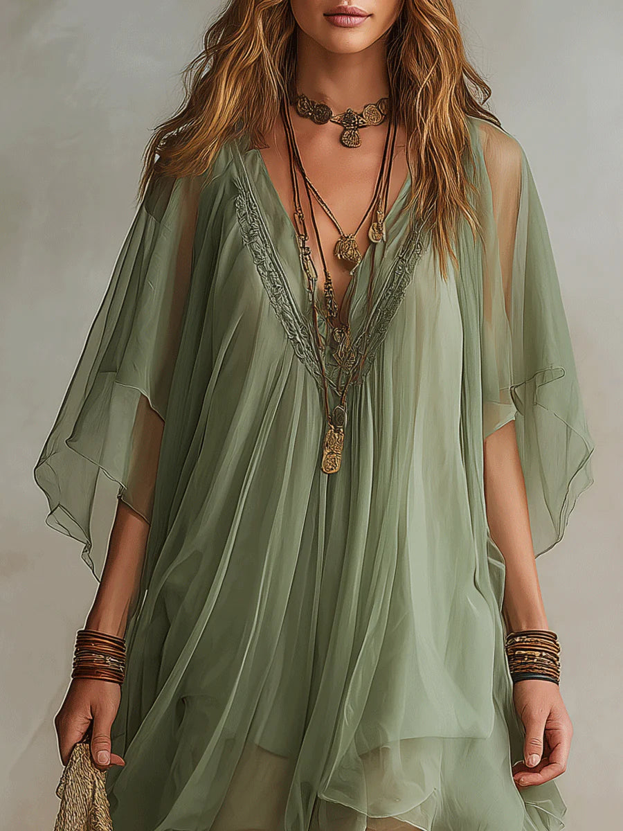 Coralie | Women's V-Neck Layered Flowy Chiffon Mini Dress