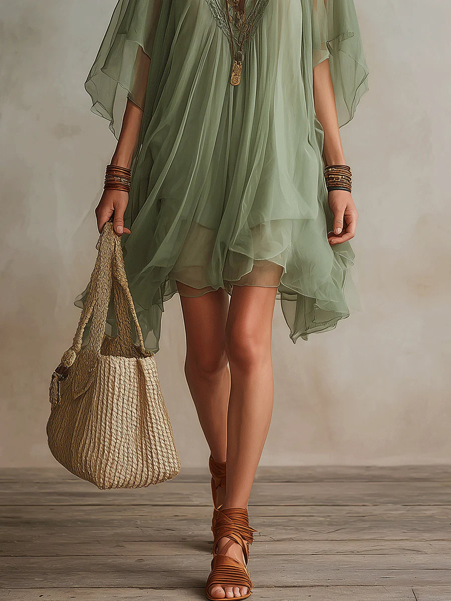 Coralie | Women's V-Neck Layered Flowy Chiffon Mini Dress