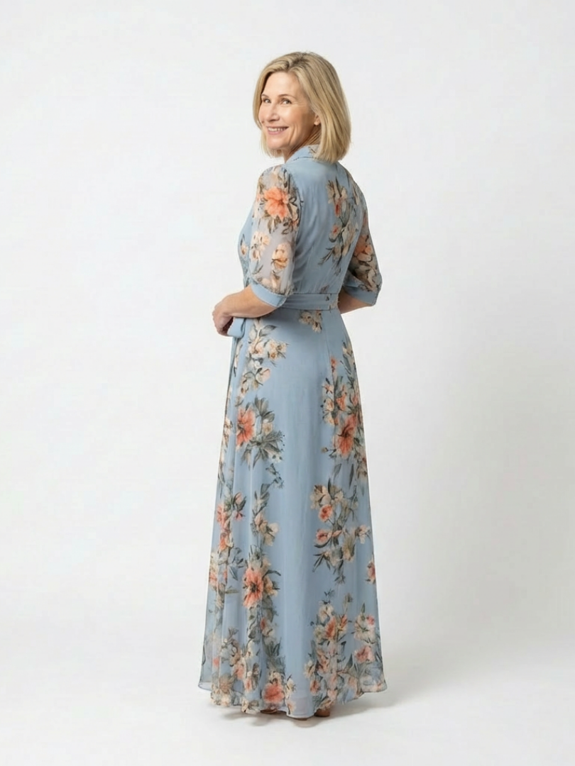 Cordelia | Women's Floral Wrap V-Neck Tie-Waist Maxi Dress