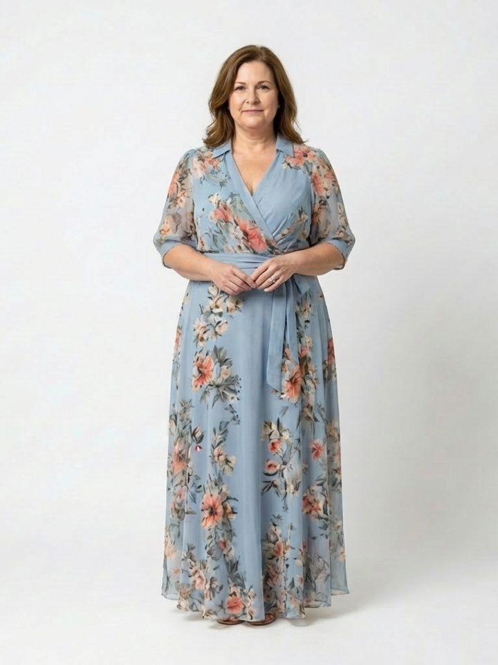Cordelia | Women's Floral Wrap V-Neck Tie-Waist Maxi Dress