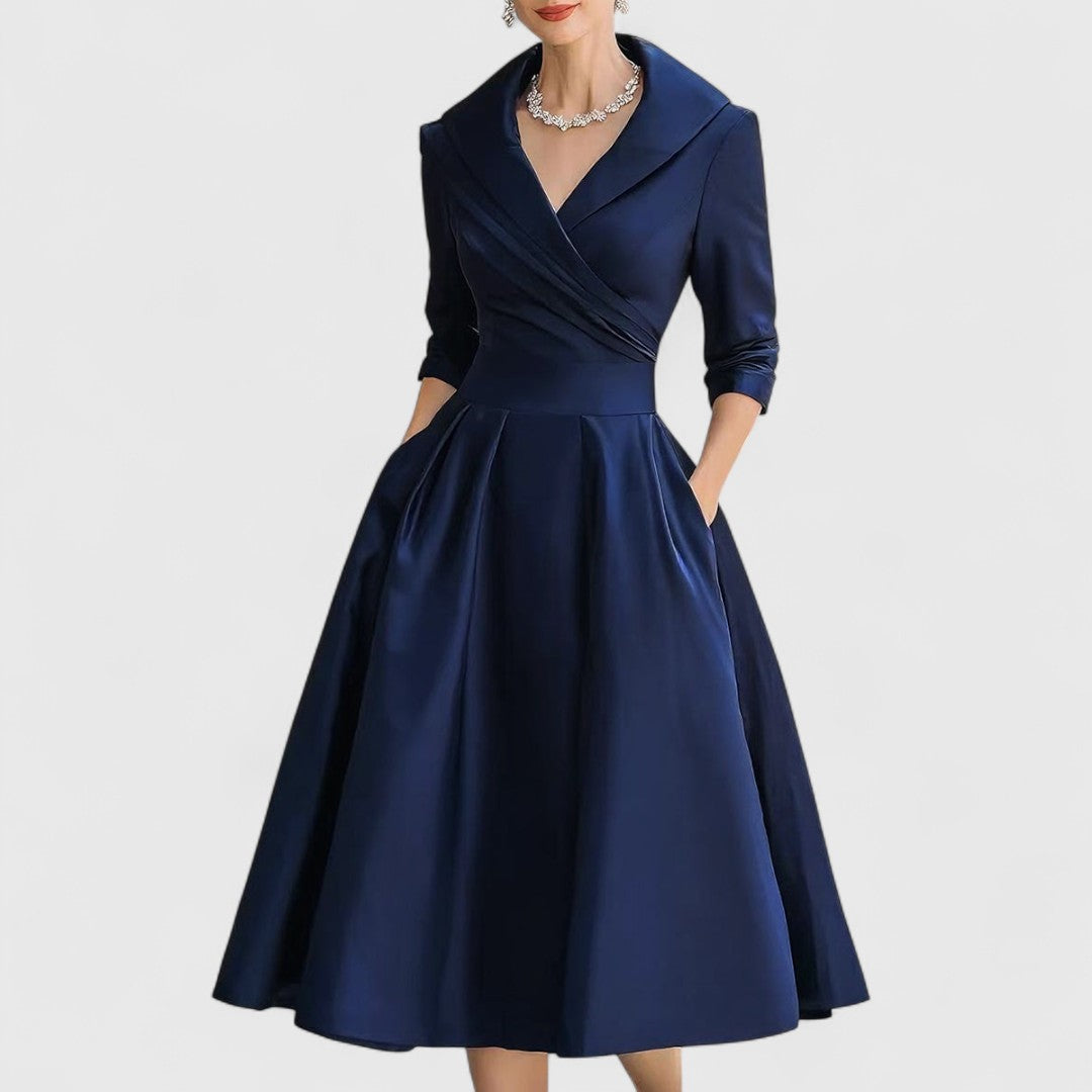 Cordelia | Women's V-Neck Wrap-Bodice Flared Midi Dress
