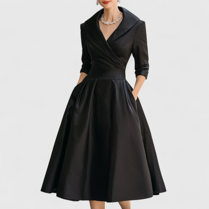 Cordelia | Women's V-Neck Wrap-Bodice Flared Midi Dress