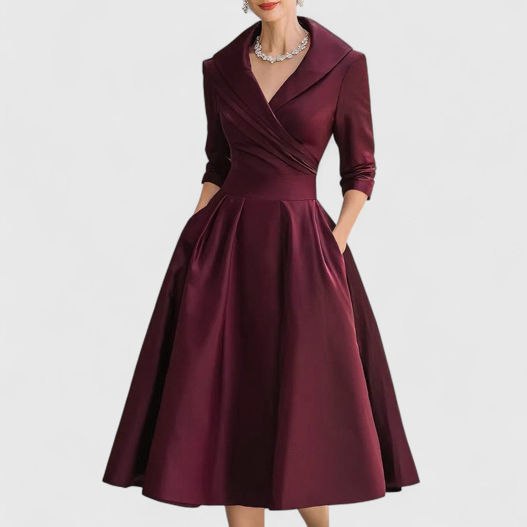 Cordelia | Women's V-Neck Wrap-Bodice Flared Midi Dress