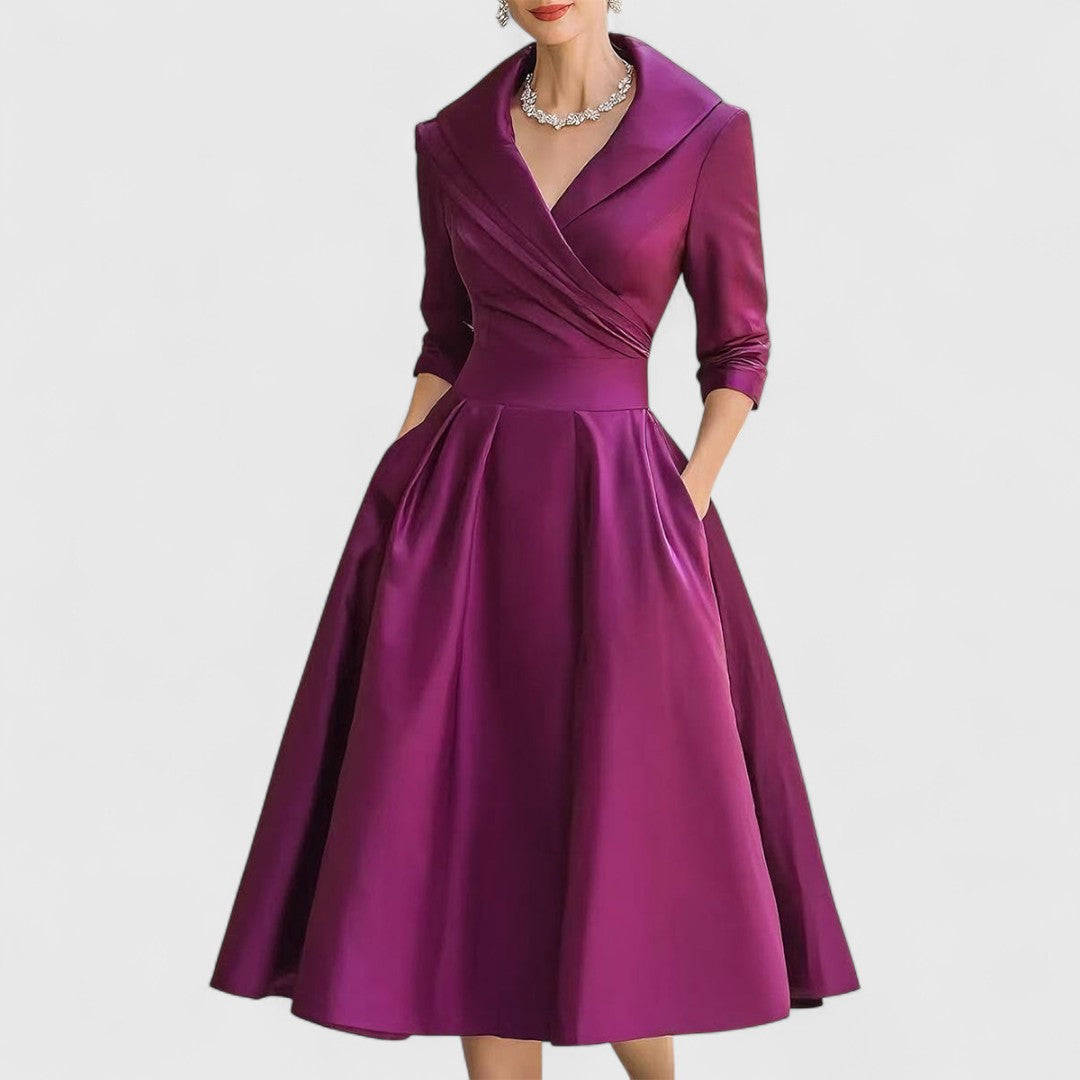 Cordelia | Women's V-Neck Wrap-Bodice Flared Midi Dress
